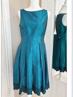 Metallic Blue Embroidered Dress – Size 8